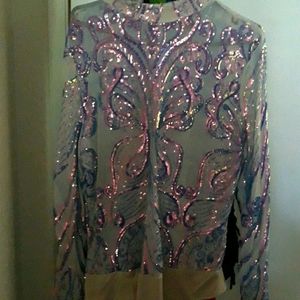 Sheer sequined embroidered body suit 3x